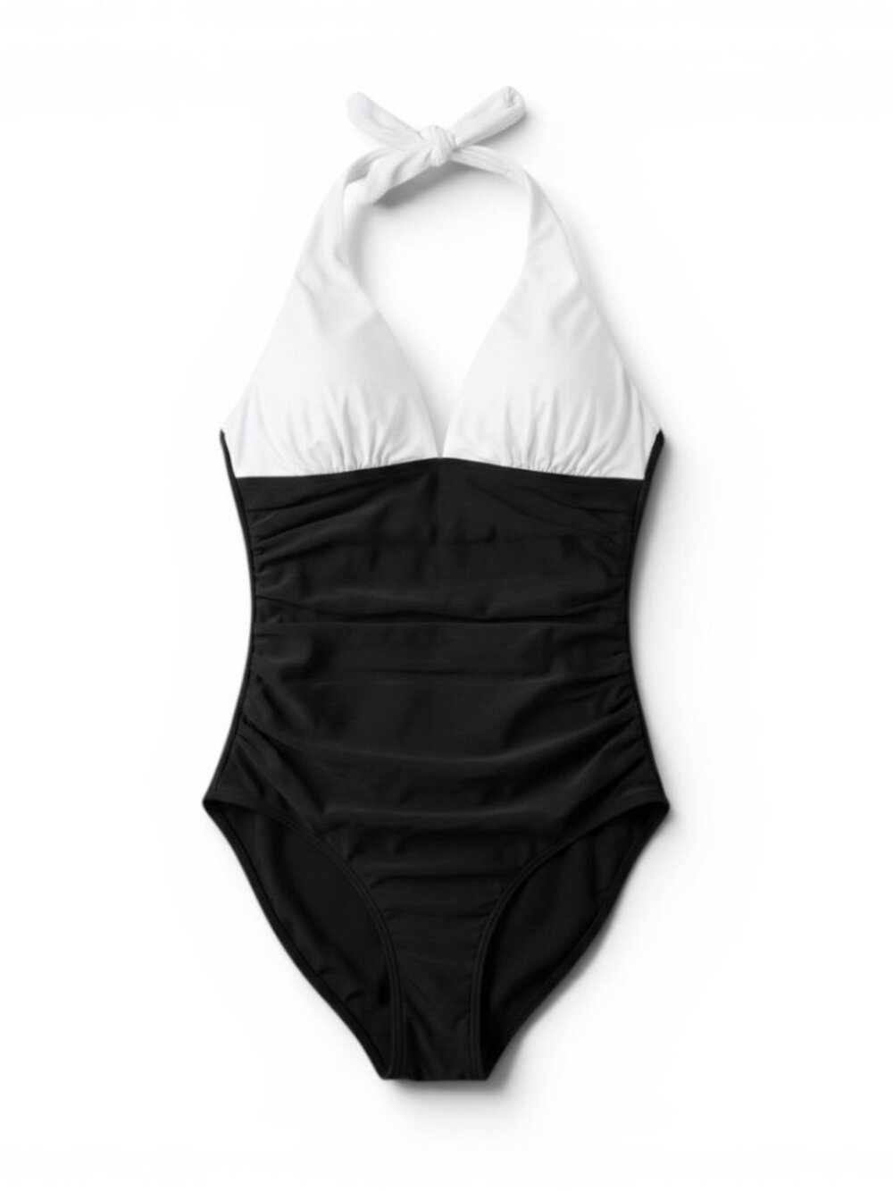 Classic Black & White Halter One-Piece Swimsuit